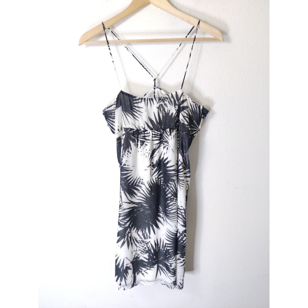 3/$20 MNG Casual Wear Black White Palm Leaf Print Spaghetti Strap Mini Dress 8
